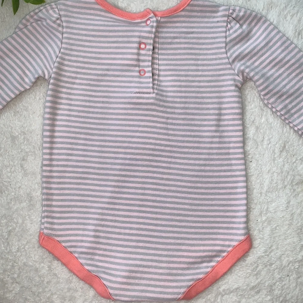 Gymboree 3-6M Striped Fox Onesie Bodysuit Gray& Pink EUC - Picture 7 of 7